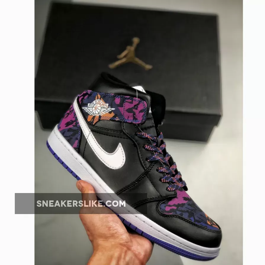 Air Jordan 1 Mid Black/White-Rush Violet-Black AV5174-005 New Releases