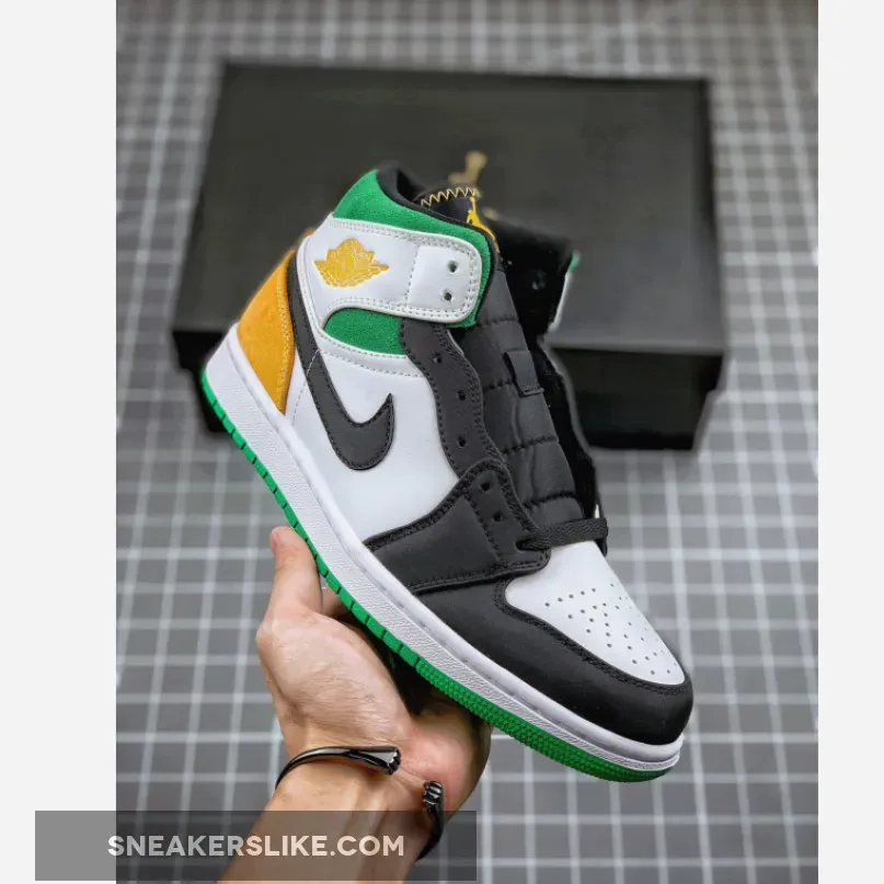 Air Jordan 1 Mid Se Oakland White/Black/Lucky Green/Laser Orange AJ1 / jordan 1 green yellow black white
