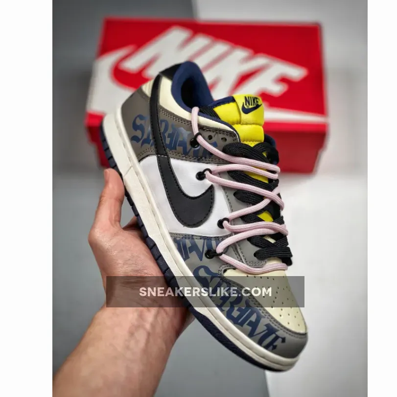 Custom Nike Dunk Low Retro Mocha White Yellow Navy / navy blue and white dunks
