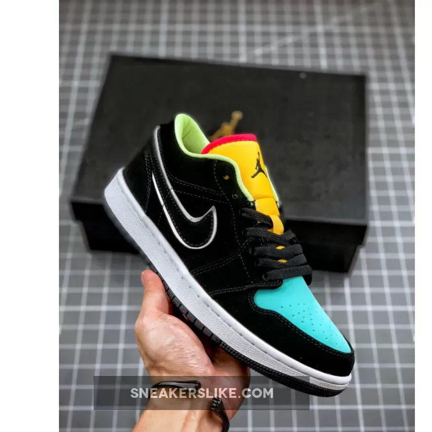 Air Jordan 1 Low Black Yellow Turquoise #jordan 1 low yellow