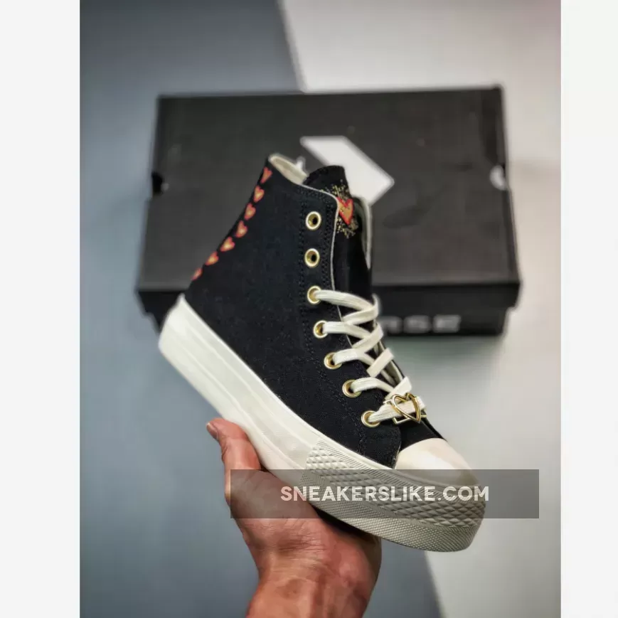 Converse Chuck Taylor Lift Platform High Hearts Black #converse with hearts on