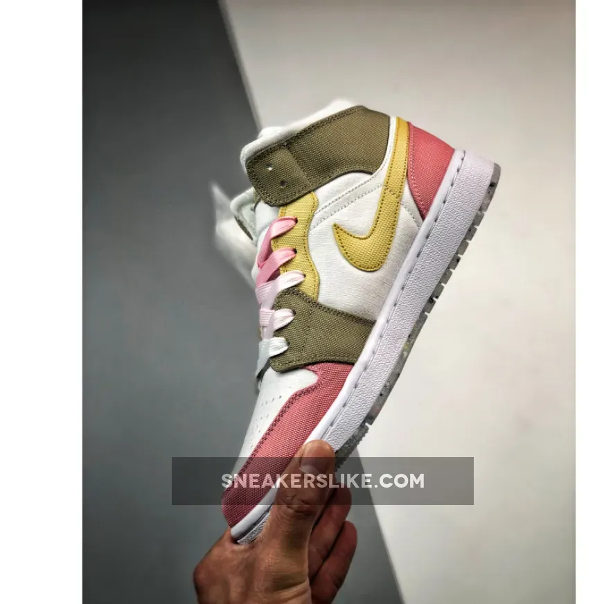 Air Jordan 1 Mid Recycled Canvas Pink Tan Yellow DJ0338-100 / air jordan 1 mid se pastal grind