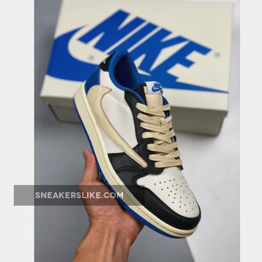 Travis Scott x Fragment x AJ1 Low OG White Black Royal Blue - travis scott blue
