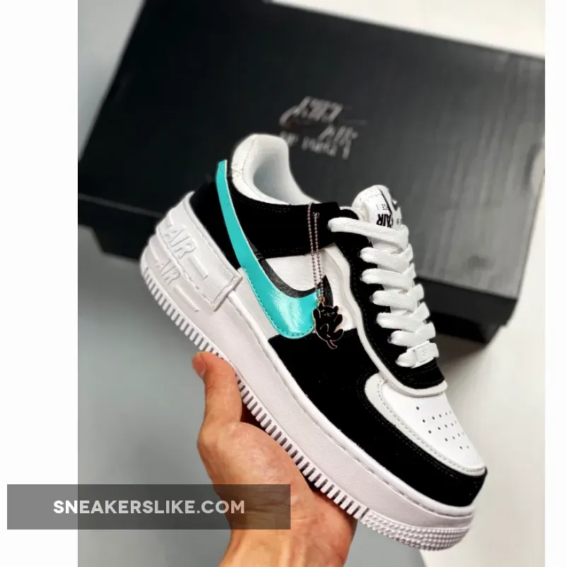 Nike Air Force 1 Shadow White Black Teal #nike air force 1 shadow white and black