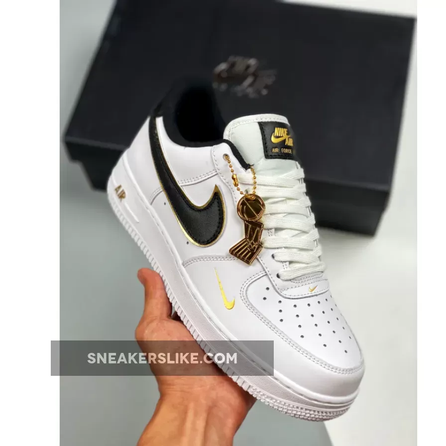 Double Swoosh Air Force 1 Low White Gold Mini Swooshes #gold black and white air force 1