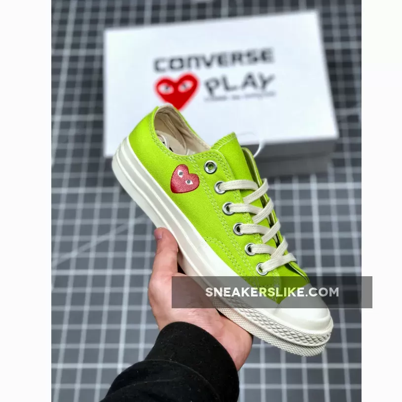 Converse x PLAY CDG Chuck 70 Low Top Acid Lime Green/Egret/High Risk Red - converse lime green