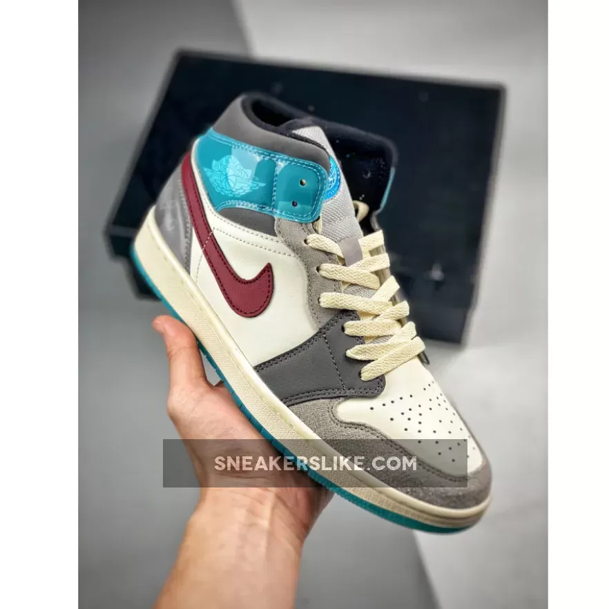 Air Jordan 1 Mid 'Exploration Unit' Sail/Grey-Blue-Red FB1870-161 Restock