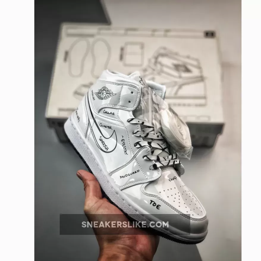 Air Jordan 1 Mid 'Schematic' White Black DQ1864-100 #jordan 1 mid schematic