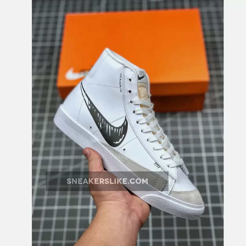 Nike Blazer Mid 77 Sketch White Black - nike blazer mid 77 scribble