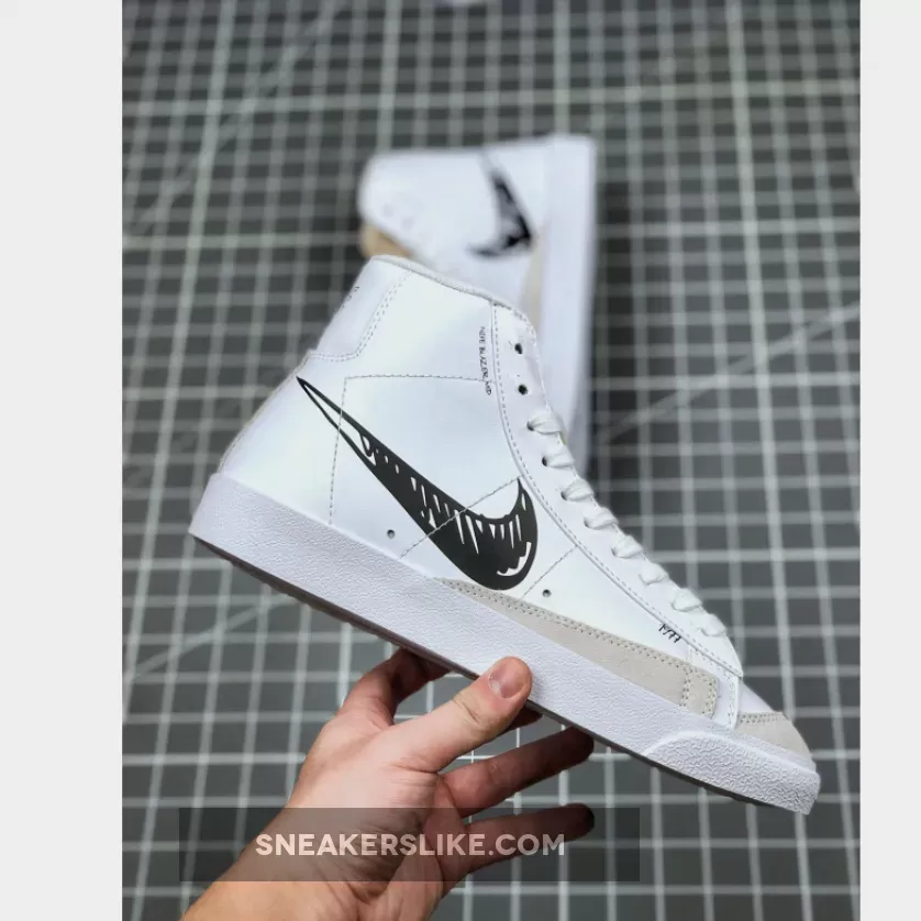 Nike Blazer Mid 77 Sketch White Black - nike blazer mid 77 scribble