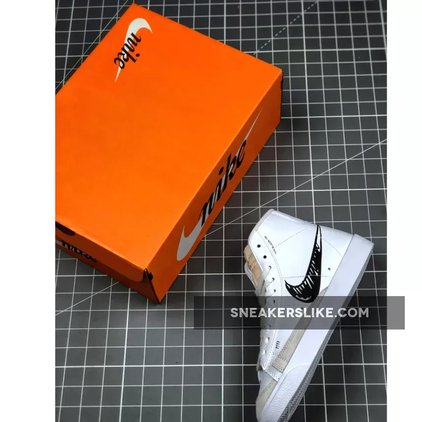 Nike Blazer Mid 77 Sketch White Black - nike blazer mid 77 scribble