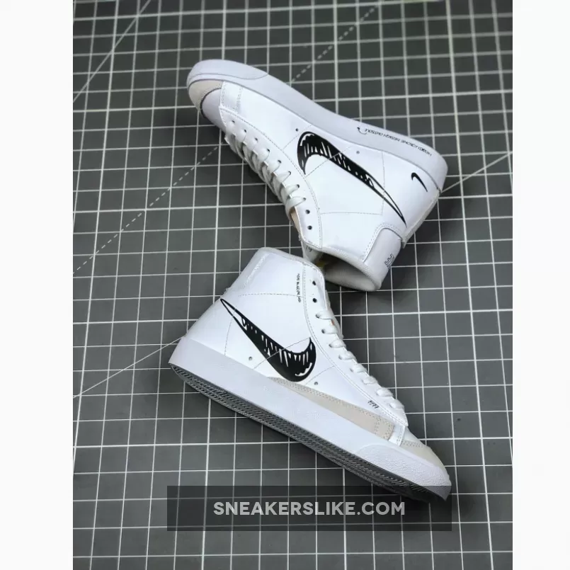 Nike Blazer Mid 77 Sketch White Black - nike blazer mid 77 scribble
