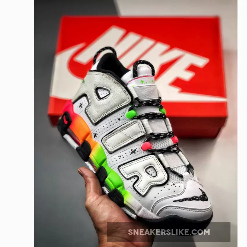 Nike Air More Uptempo White-Total Orange With Colorful Gradient Midsoles White And Orange Uptempos