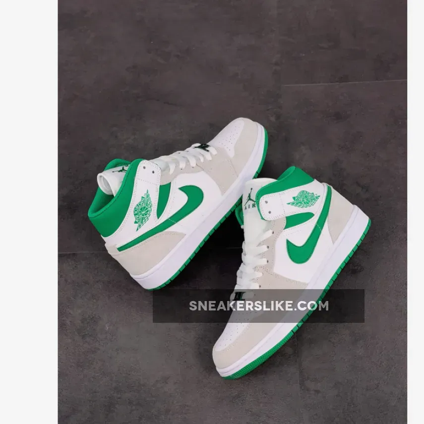 Women Air Jordan 1 Mid Green Grey DC7294-103 / white green jordan 1