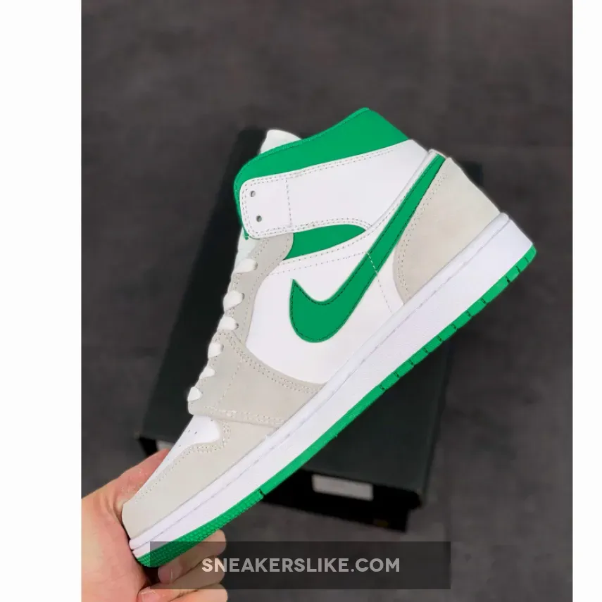 Women Air Jordan 1 Mid Green Grey DC7294-103 / white green jordan 1