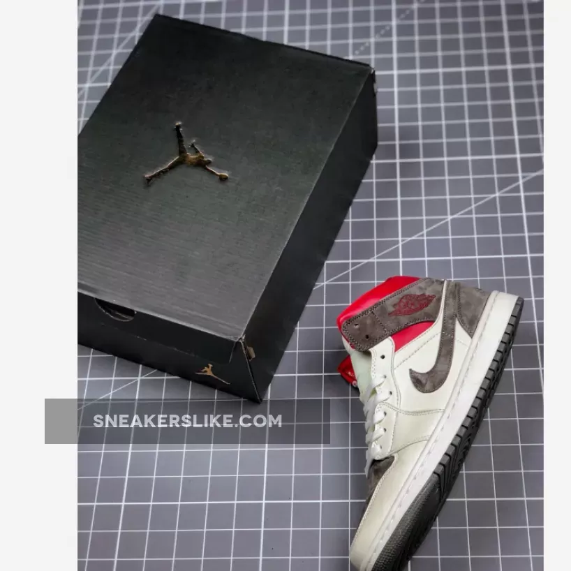 SNS X Air Jordan 1 Mid Sail/Wolf Grey-Gym Red-White CT3443-100 For Sale