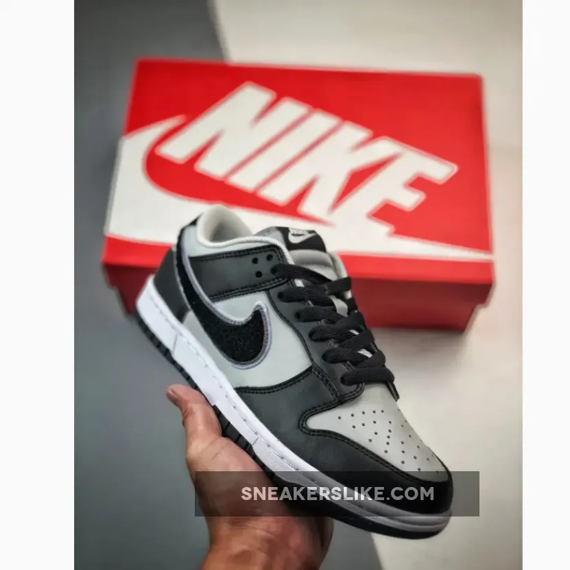 Nike Dunk Small Swoosh - Nike Dunk Low Chenille Swoosh Black Grey DQ7683-001