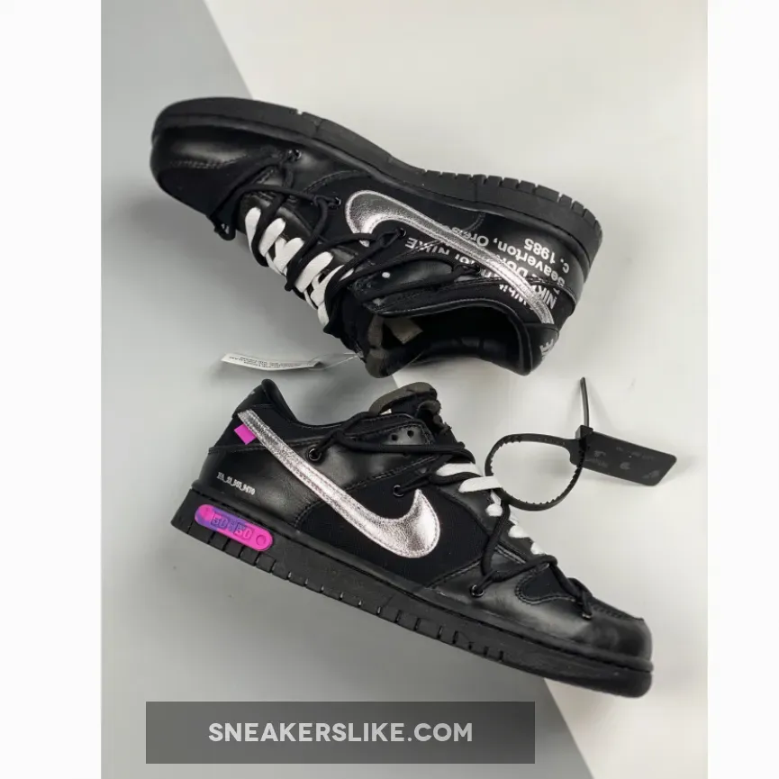 Off-White x Nike Dunk Low 'The 50' Black Silver black and silver nike dunks