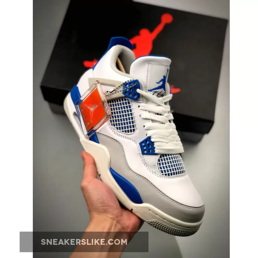Air Jordan Retro 4 White/Military Blue-Neutral Grey / military blues