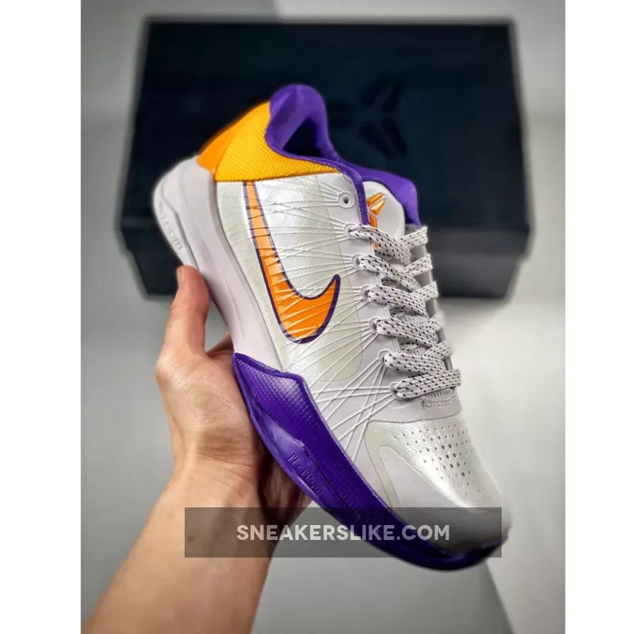 Nike Kobe 5 'Lakers' White/Del Sol-Purple Yellow Purple And White Kobe Shoes