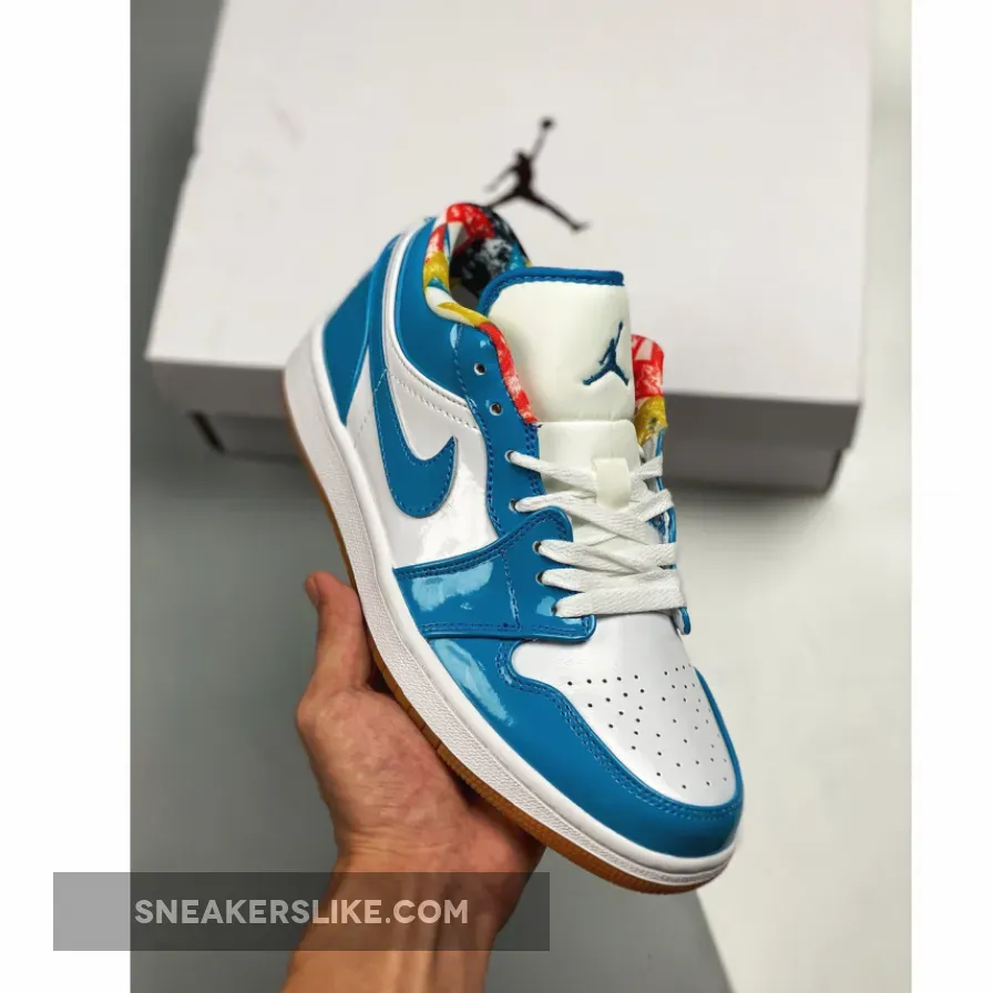 White Blue Air Jordan 1 Low With Patent Leather and Gum Soles / air jordan 1 gum bottom