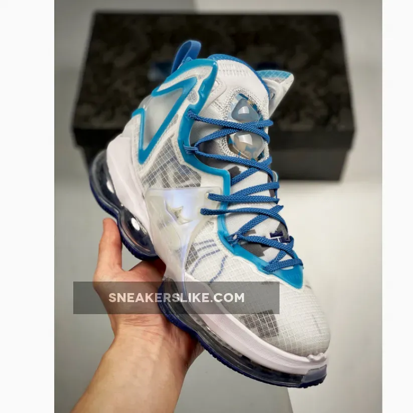 Women Nike LeBron 19 White Blue Void DC9338-100 / white lebron basketball shoes