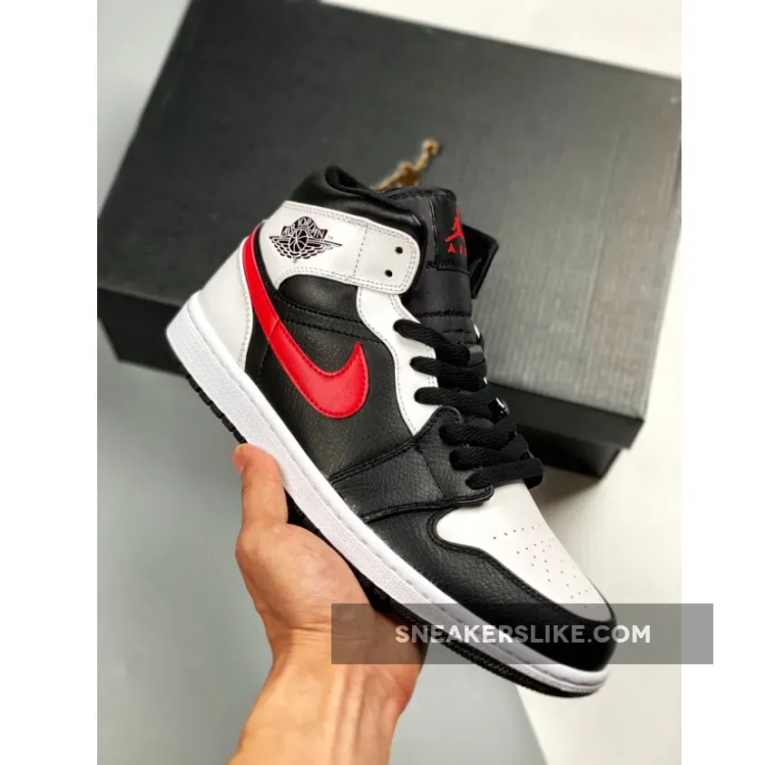 Jordan 1 Mid Black Chile Red White 554724-075 / jordan red black white