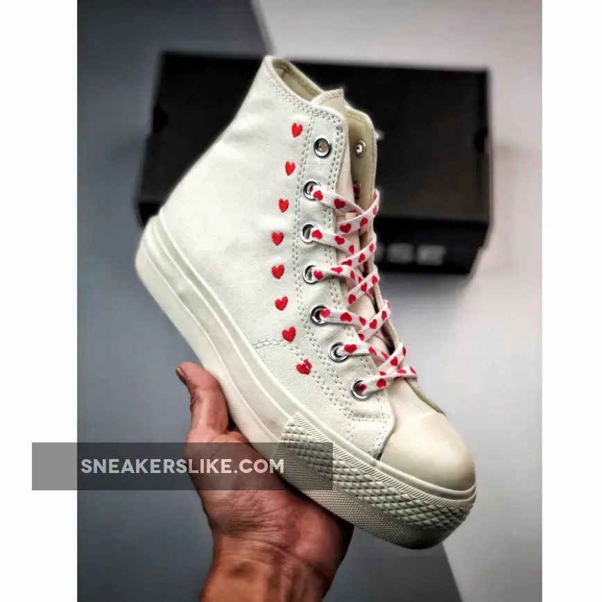Converse Chuck Taylor All-Star Lift Hi White Red Womens A01599C / platform converse heart