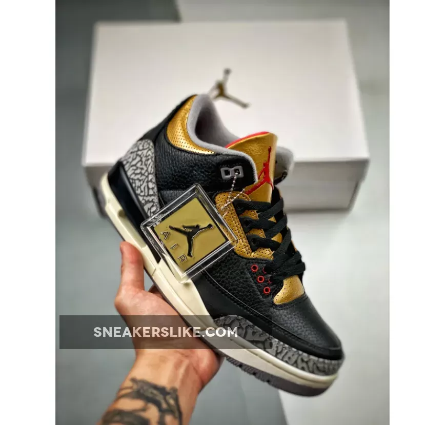 Air Jordan 3 Black Cement Gold CK9246-067 Women's Black And Gold Jordans