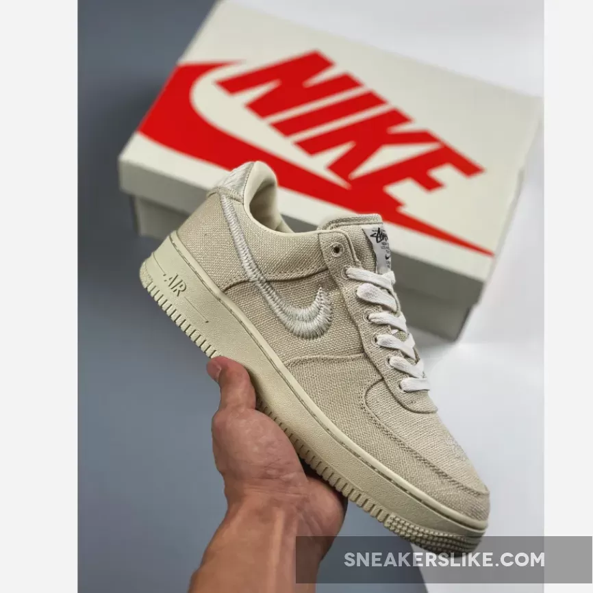 Stussy x Nike Air Force 1 Low Fossil Stone #nike air force 1 x stussy low fossil shoes