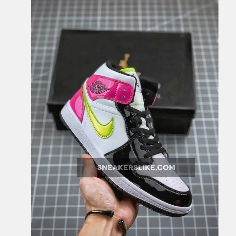 Air Jordan 1 Mid Black Pink Patent Leather Jordan 1 Mid Patent Black