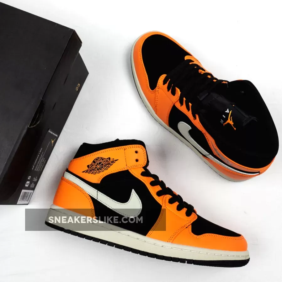 Jordan 1 Mid Black Orange 554724-062 / orange and black 1's