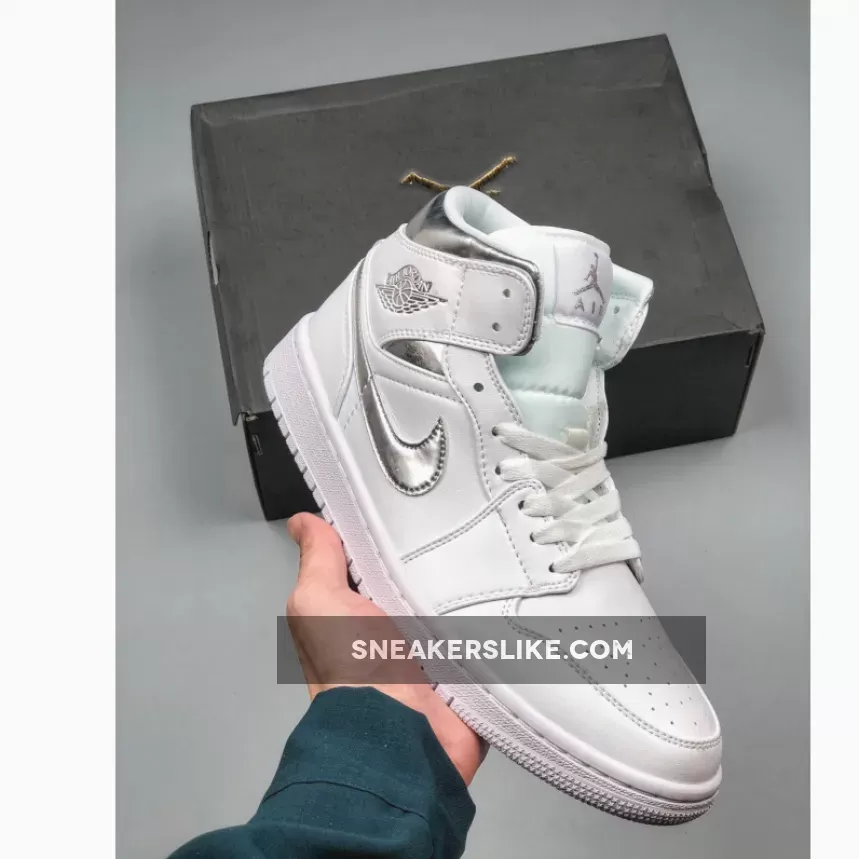 Air Jordan 1 Mid 'Pure Money' White Metallic Silver air jordan 1 white metallic silver