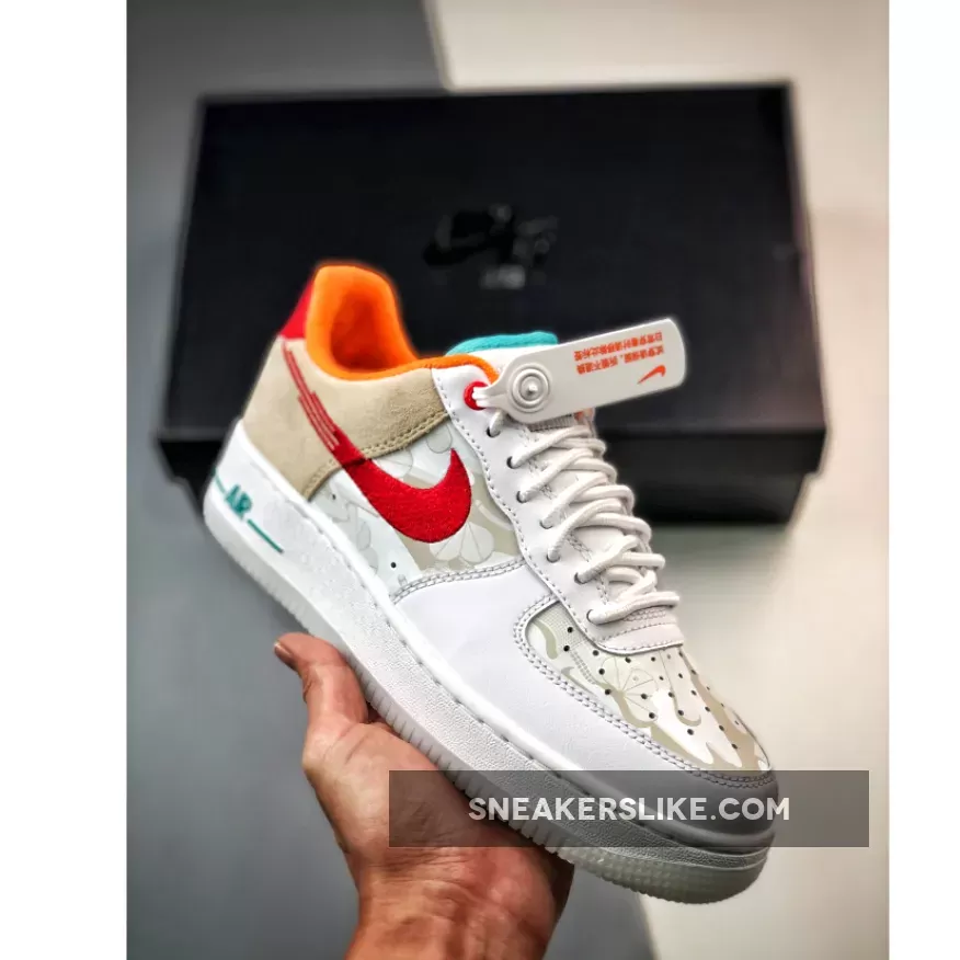 Nike Air Force 1 Low 'Just Do It' White Red Teal FD4205-161 air force 1 washed teal