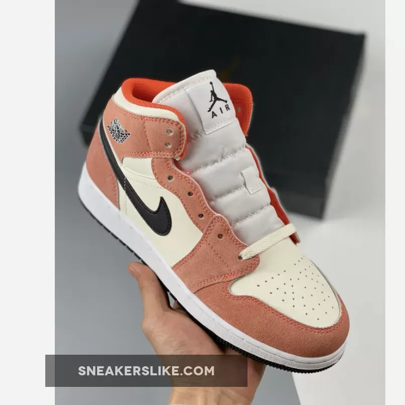 Air Jordan 1 Mid GS 'Orange Suede' Team Orange/Black-Sail-Iron Grey DV1336-800 #air jordan mid orange