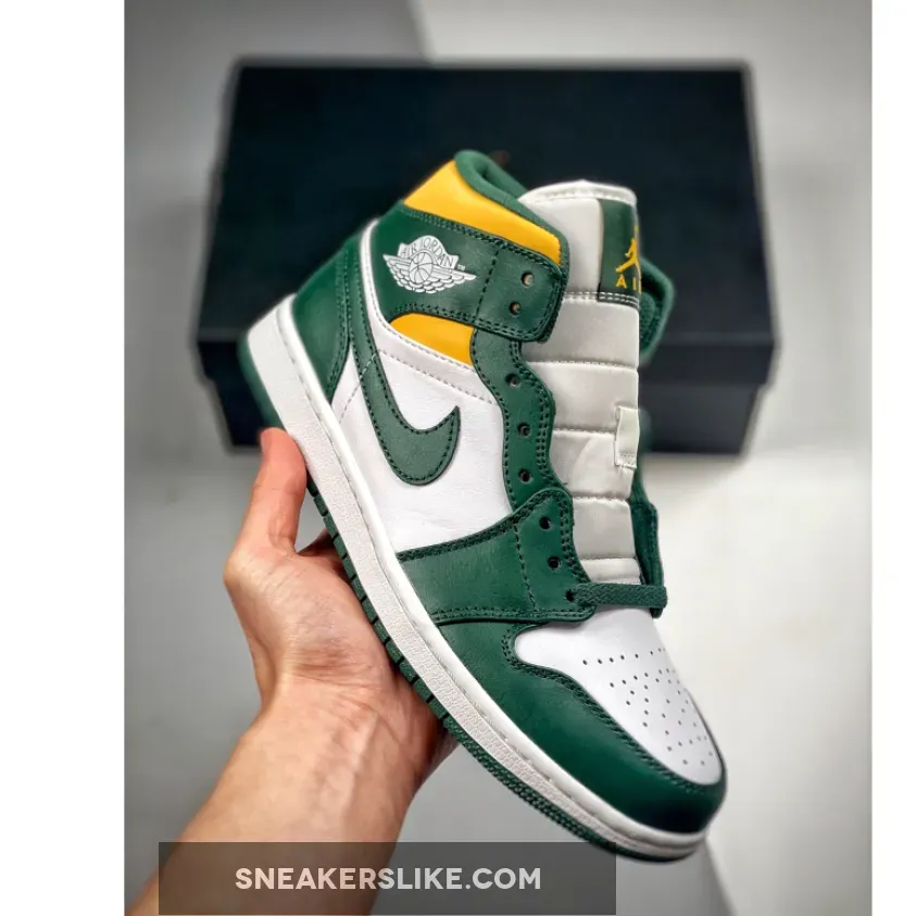 Kids Air Jordan 1 Mid White Green 554724-371 / jordans green yellow