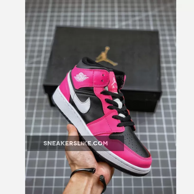 Jordan 1 Mid GS Black Pinksicle WMNS 555112-002 - air jordan 1 mid pinksicle
