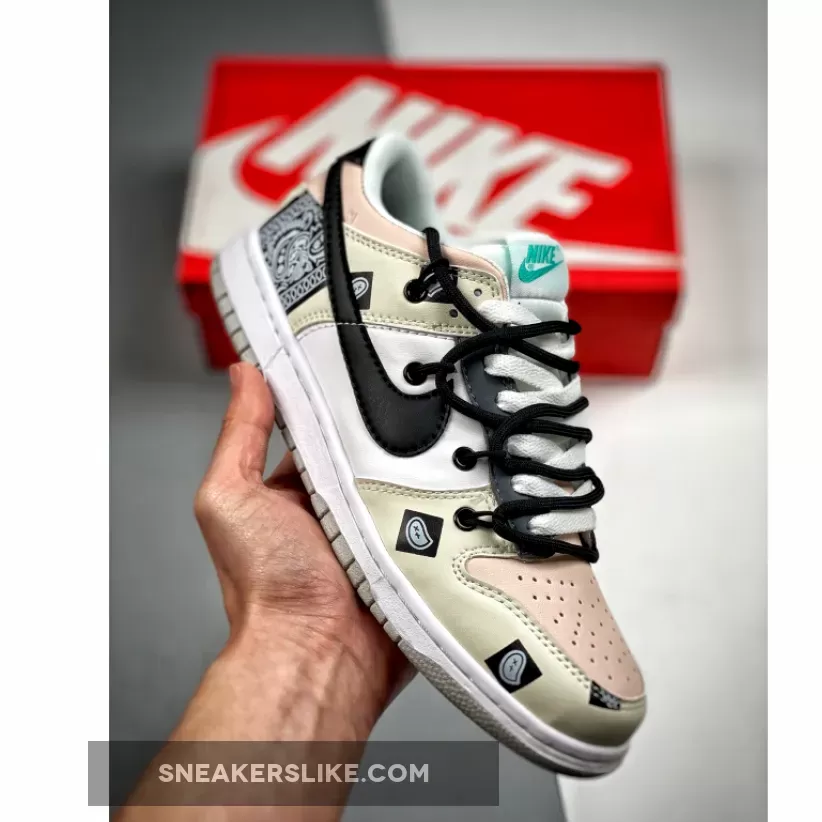 Custom Nike Dunk Low Retro Beige White Black / nike dunk low white and beige