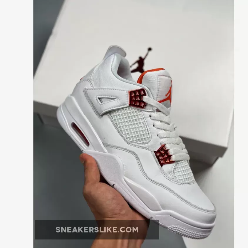 Air Jordan 4 Retro 'Metallic Orange' Unisex CT8527-118 White/Team Orange-Metallic Sil AJ4 #jordan 4 total orange