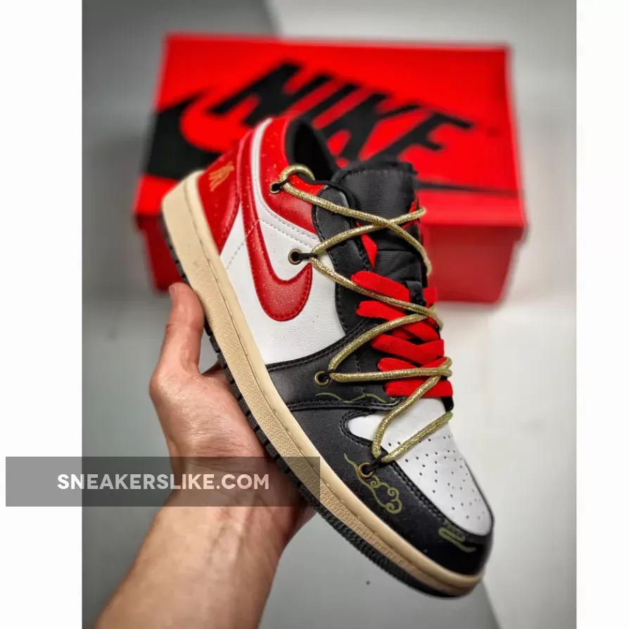 Custom Air Jordan 1 Low White Black Red jordan 1 lows red black white