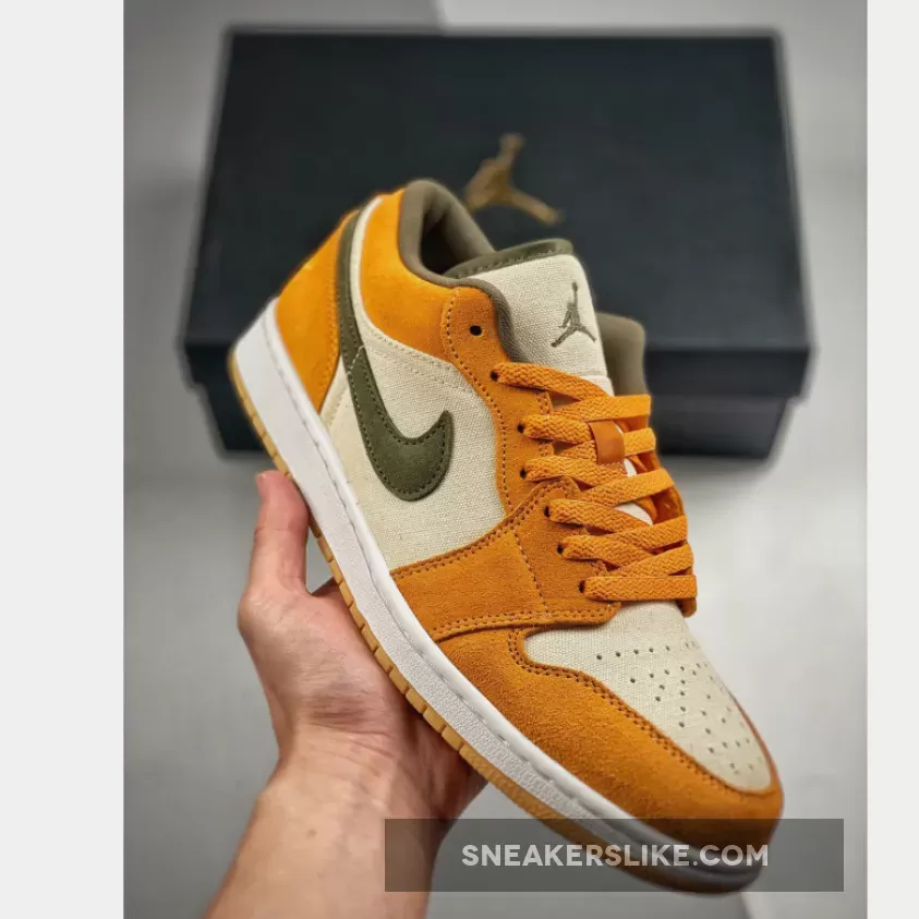 Air Jordan 1 Low White/Light Curry/White/Medium Olive DH6931-102 Air Jordan 1 Low Curry