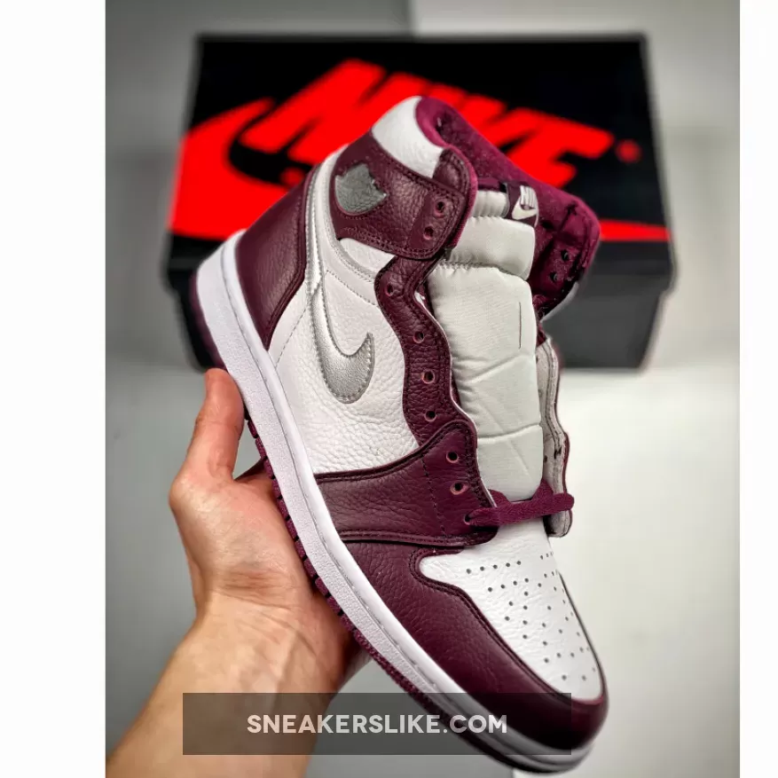 Air Jordan 1 Retro High OG Bordeaux/White-Metallic Silver / maroon and silver jordan 1