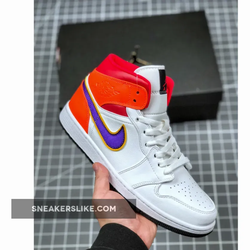 GS Air Jordan 1 Mid White/Court Purple-Spirit Teal / purple and turquoise jordans