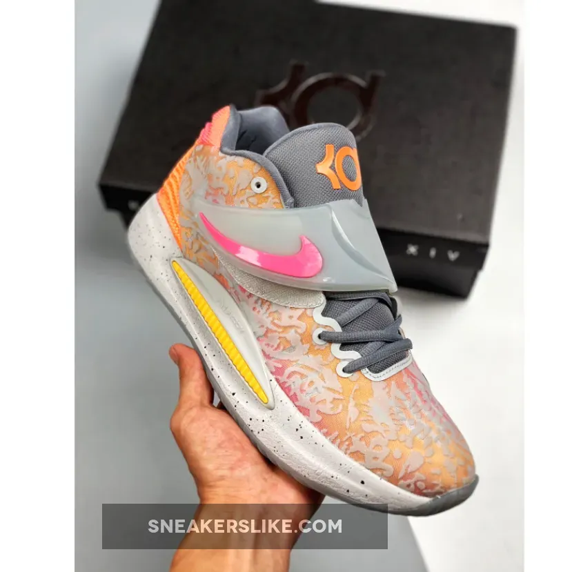 Nike KD 14 Orange Grey White grey kd shoes