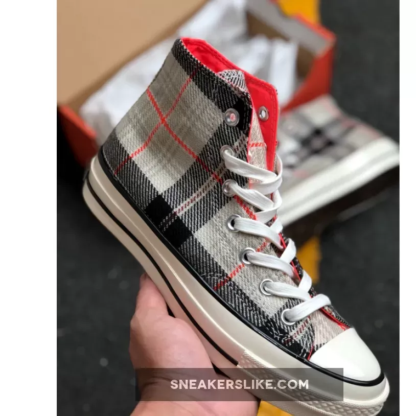 Converse Plaid Chuck 70 High Top Pale Putty/Bright Crimson 166496C Brand New