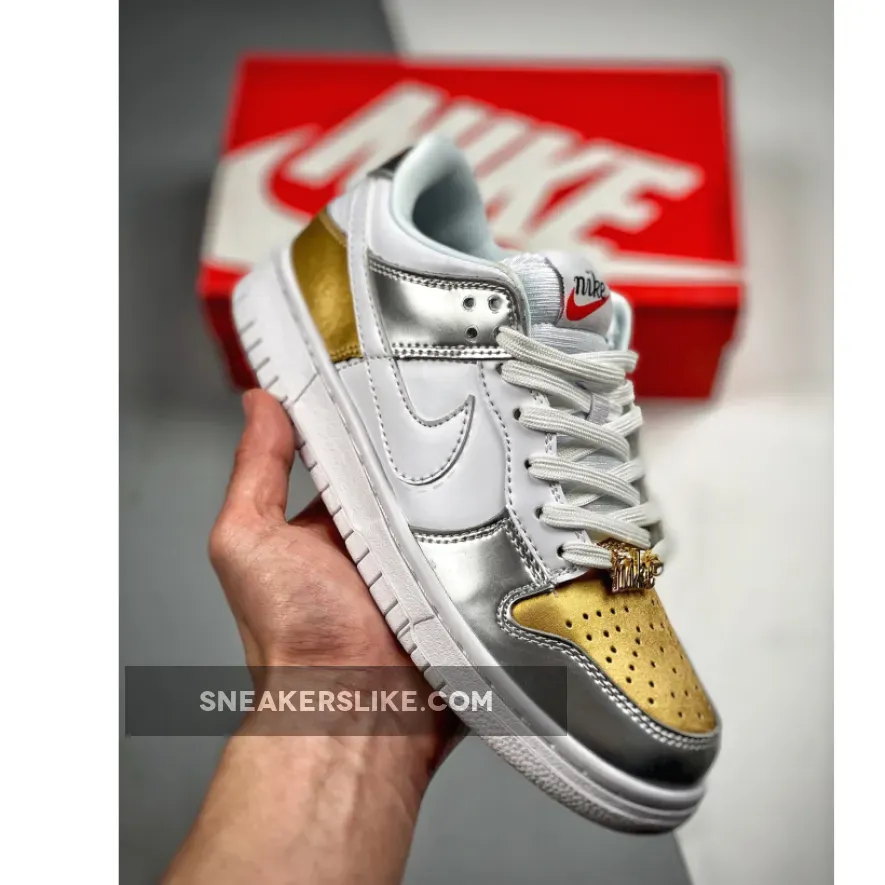 Nike Dunk Low Heirloom Gold/Silver-University Red-White DH4403-700 / nike metallic
