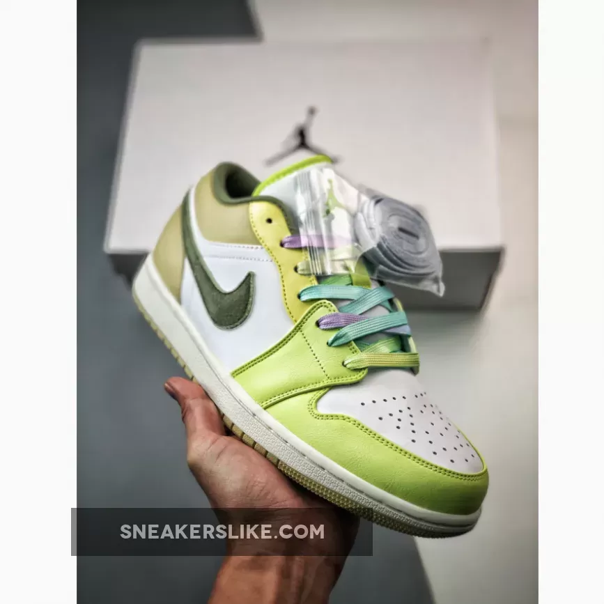 Air Jordan 1 Low Sail/Light Olive-Pale Citron - volt green jordan 1