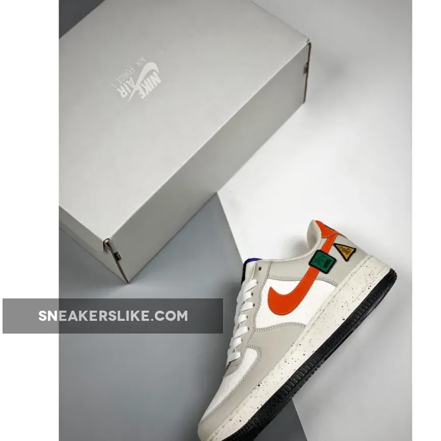 Nike Air Force 1 Low Light Bone/Sail-White-Blue Stone-Starfish Orange #air force 1 light bone white