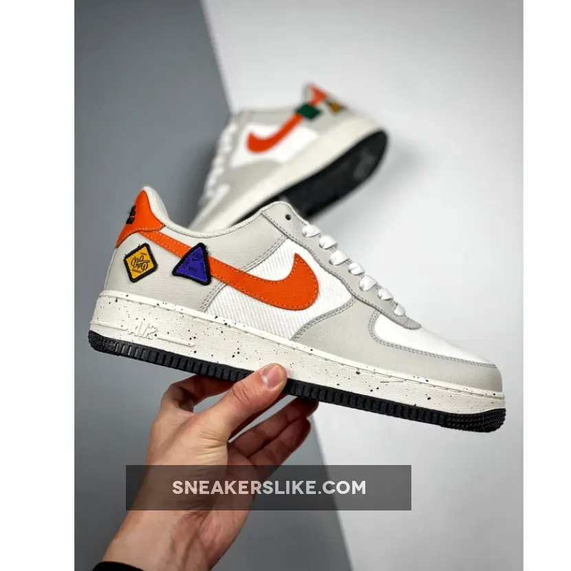 Nike Air Force 1 Low Light Bone/Sail-White-Blue Stone-Starfish Orange #air force 1 light bone white