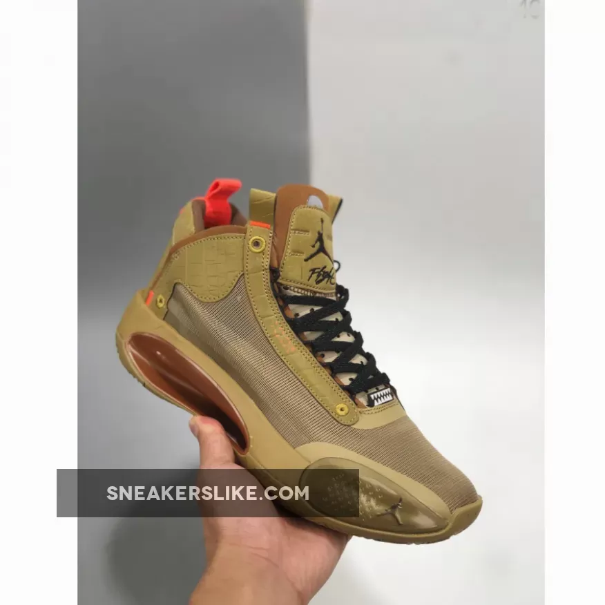 Air Jordan 34 'Bayou Boys' PE Brown Kelp/Bright Crimson Air Jordan 34 Bayou